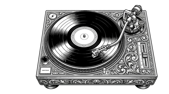 Classic Ornate DJ Turntable Vinyl Vector Illustration