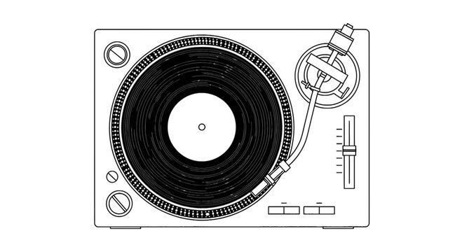 Minimalist Top View Turntable Vinyl Vector Line Art