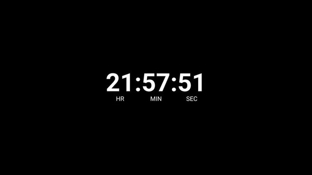 One day countdown timer animation, animated twenty four hours countdown video in 60 seconds, Twenty four hours countdown with alpha channel, 24 hours countdown timer 4k animation in one minute