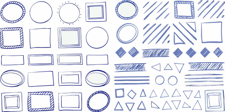 Hand Drawn Frames And Shapes Blue Sketchy Vector Illustration