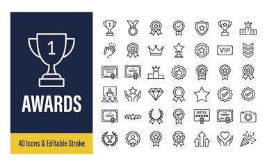 Awards, trophy, and achievement line icon set © Matloob
