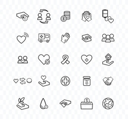 Fototapeta premium Charity and Healthcare Line Icon Set