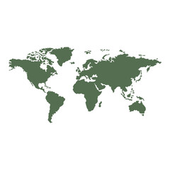 Fototapeta premium Green World Map Silhouette with All Continents Flat Global Design