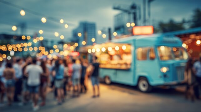 Food truck crowd with illuminated lights