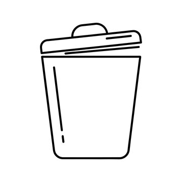 Outline of a trash can icon on transparent background.