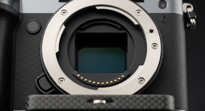 Close-up of a modern mirrorless digital camera sensor and lens mount.