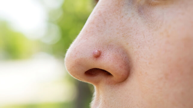 Close-up of human nose with visible pore and skin texture