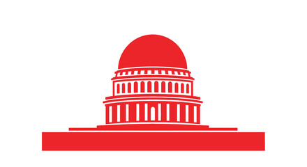 Red illustration of a building with a dome on top © PIXJS