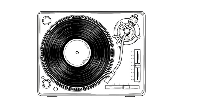 Vintage turntable vinyl vector illustration in hand drawn style