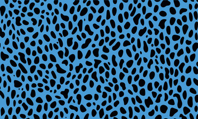 Seamless bright blue animal print pattern with dense black spots resembling cheetah or dalmatian fur texture © Bediha Duru Öksüz