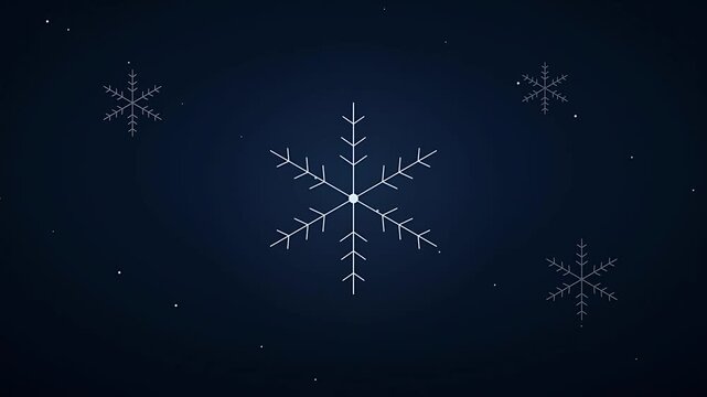Animated falling snowflakes loop cinematic winter background with drifting white crystalline patterns on deep midnight blue night sky
