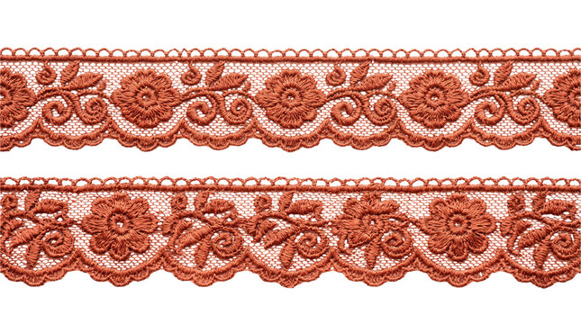 Brown floral lace trim isolated on transparent background
