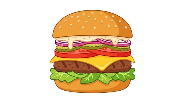 Stacked gourmet burger illustration with fresh ingredients