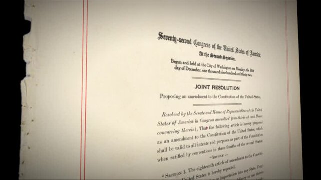 21st Amendment US Constitution Aged Historical Prohibition Repeal 3 