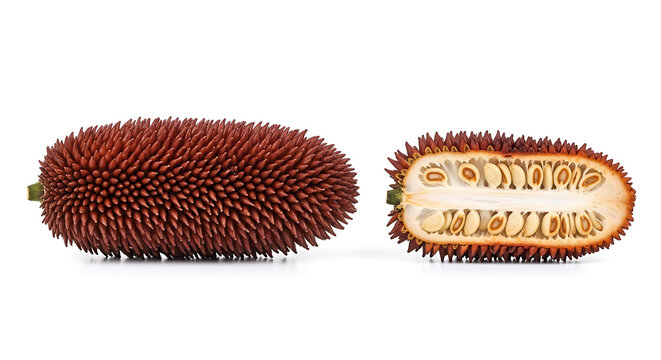 Whole and sliced marang fruit. Tropical exotic food isolated on white. Healthy organic plant produce.
