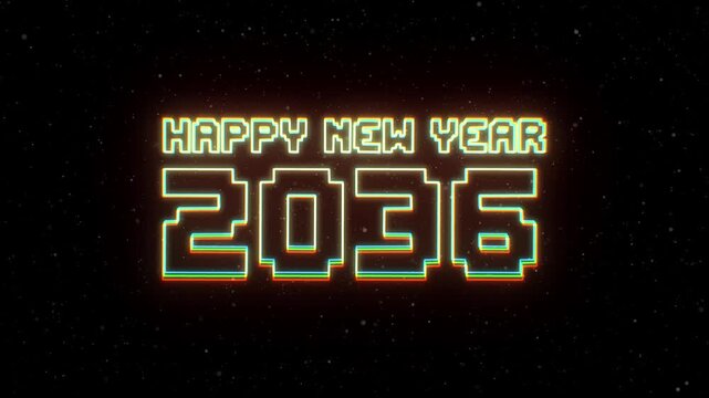 Happy New Year 2036 Neon text with retro style