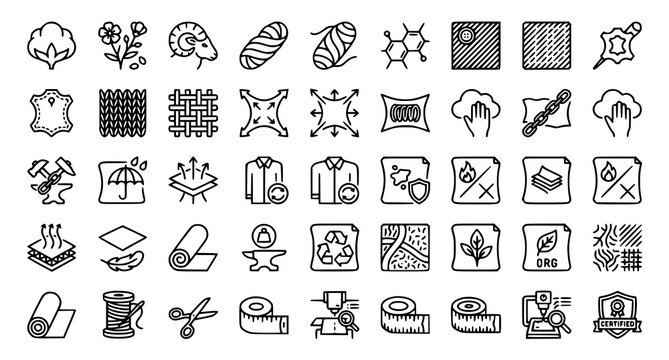 Fabric and Material Properties Line Icons Set Editable Stroke Vector Collection