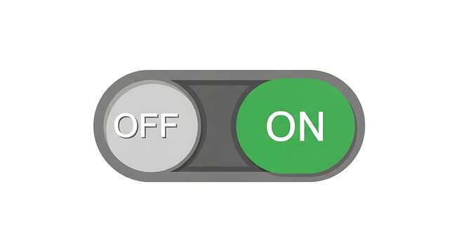 Toggle switch button set to on. UI element for mobile app settings. Digital interface control icon.