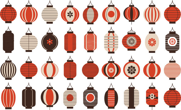 Set of chinese and japanese lanterns traditional asian paper lamps cultural decoration