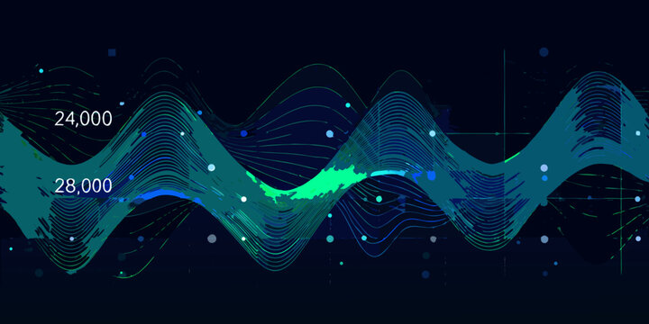 Wave pattern visualization with numeric labels dark blue background