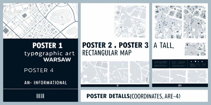Warsaw Map Posters Typographic Art Series In Gray And White
