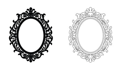 Frames Oval Set with Vintage Ornate Swirl Patterns and Classic Decorative Elements for Design © MD