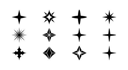 Sparkles stars vector icon set, twinkle flash shine bright elements collection, glowing light effect symbols, shiny glitters, magic stardust, modern gloss graphic sign set. © Fountain