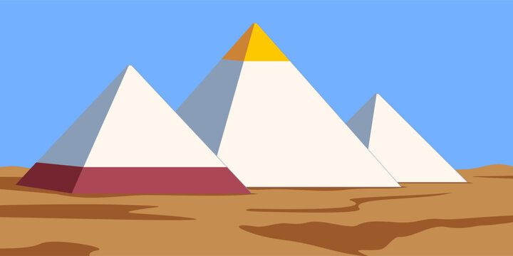 Great Egyptian Pyramids in Giza in original look. Flat color vector illustration.