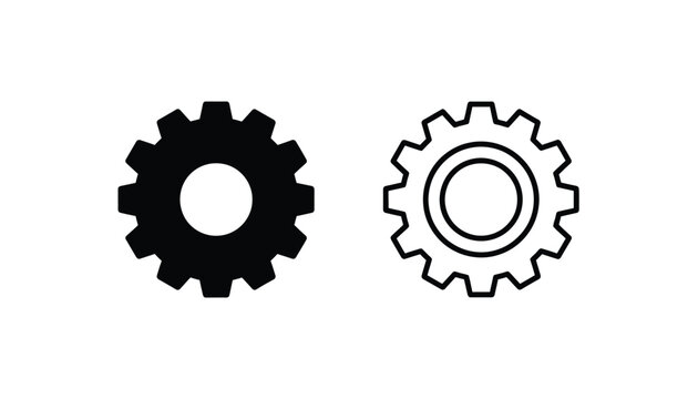 Gear Wheels Set with Solid Black and Outline Cog Icon Symbols for Settings or Machinery Concepts