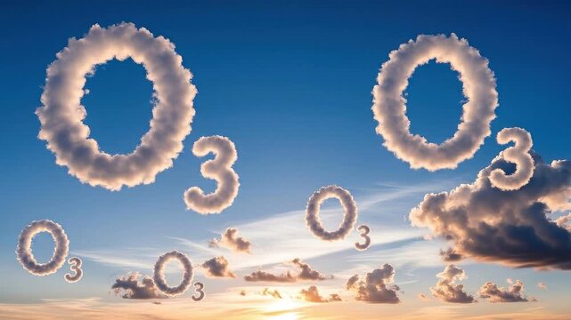 Ozone layer concept with o3 chemical formula in clouds