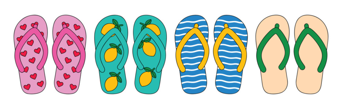 Collection of colorful summer flip flop sandals beach footwear icons with flip flops footwear vacation tropical collection slippers accessory
