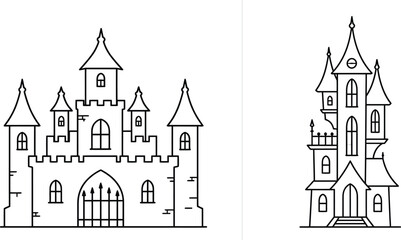 Fototapeta premium Haunted House Outline Collection | Spooky Halloween Cottage Vector Set