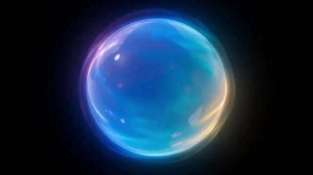 Glowing liquid orb with shifting iridescent colors swirling inside a dark space in motion animation footage