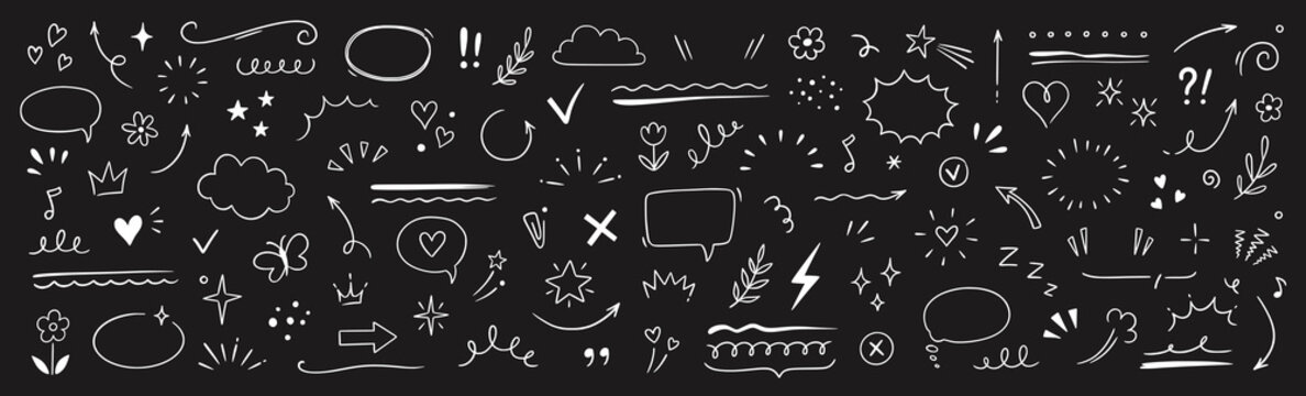 Hand Drawn Chalk Graphic Elements and Vignette Dividers Vector Set