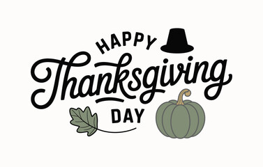 Festive thanksgiving day typography with pumpkin and hat illustration for holiday greetings © KhandokerTanjum