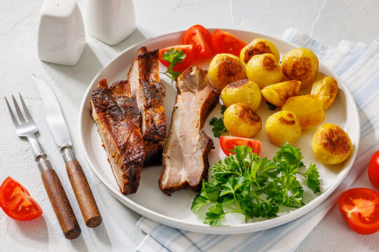Bavarian Style Baked Pork Ribs with potatoes