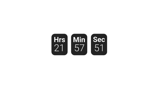 One day countdown timer animation, animated twenty four hours countdown video in 60 seconds, Twenty four hours countdown with alpha channel, 24 hours countdown timer 4k animation in one minute