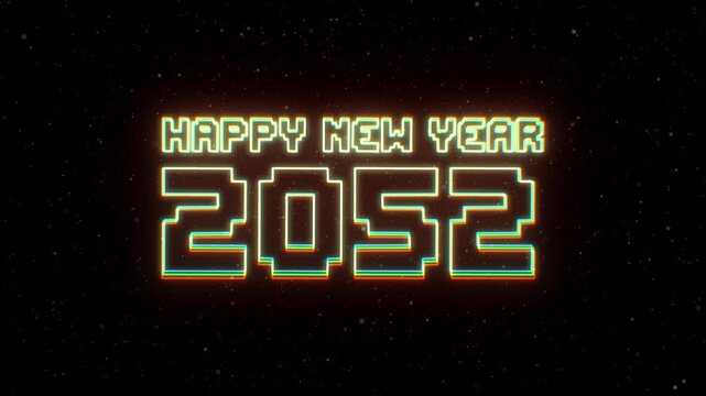 Happy New Year 2052 Neon text with retro style