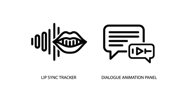 Lip sync tracker and dialogue panel line icons set with dialogue animation tracking communication software interface production creation multimedia technical minimalist expression