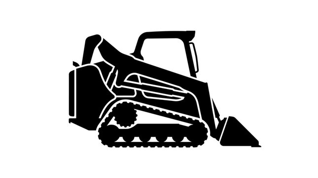 Black silhouette of a compact skid steer loader.