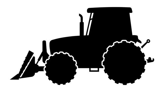 Agricultural tractor with front loader machinery silhouette.