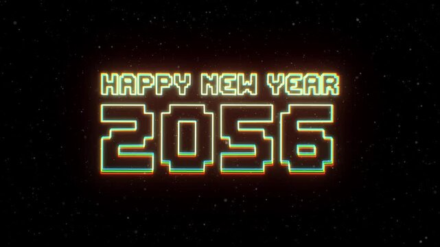 Happy New Year 2056 Neon text with retro style