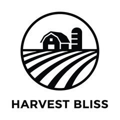 Obraz premium Farm logo with barn and silo in a field
