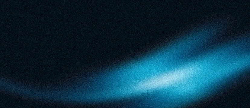Glowing blue light blur shape on dark grain texture background with noisy effect, abstract poster header cover wallpaper banner backdrop design