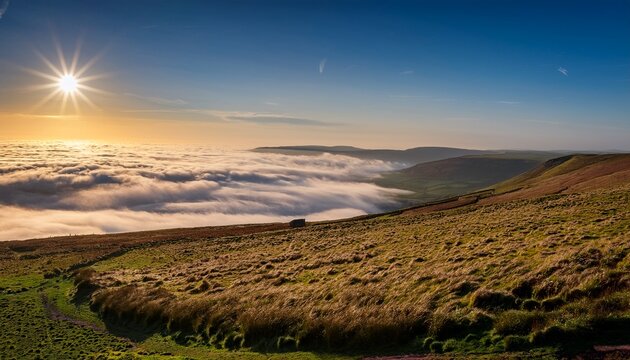 Thick Cloud Inversion With Morning Sun Casting Golden Light On The Landscape Taken At Mam Tor In The English Peak District