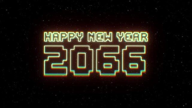Happy New Year 2066 Neon text with retro style