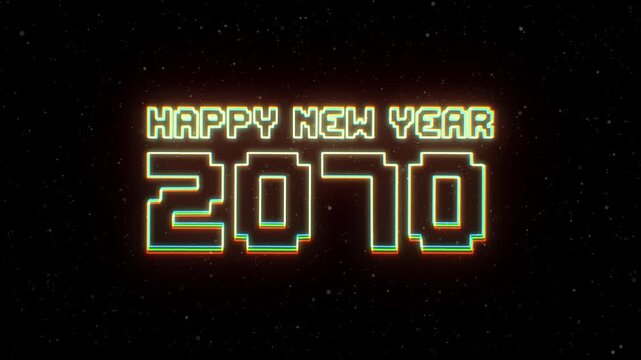Happy New Year 2070 Neon text with retro style