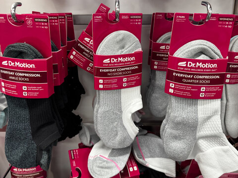 Mesa, Arizona - June 28, 2026: Display of Dr. Motion socks sold at a Kohls department store