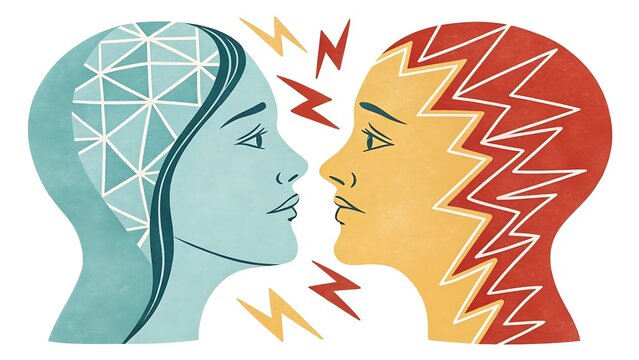 Conceptual illustration of interpersonal conflict and communication breakdown with conflict