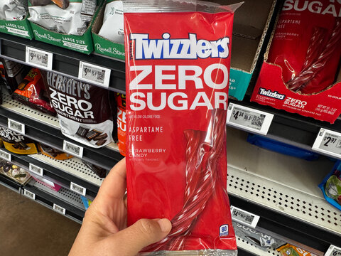 Mesa, Arizona - June 27, 2026: Twizzlers Zero Sugar red licorice packages for sale at grocery store